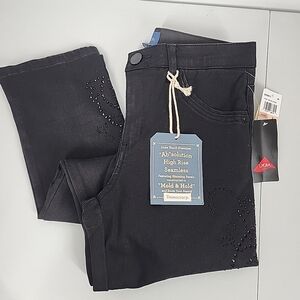 NEW Democracy Size 2 Ab Solution Straight Jeans Womens Black Rhinestone Studded